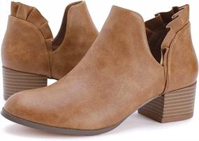 img 3 attached to Women'S Low Stacked Heel Cutout Booties With Ruffle Detail - Slip On Ankle Boots For Fall Dressy Outfits