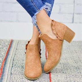 img 1 attached to Women'S Low Stacked Heel Cutout Booties With Ruffle Detail - Slip On Ankle Boots For Fall Dressy Outfits