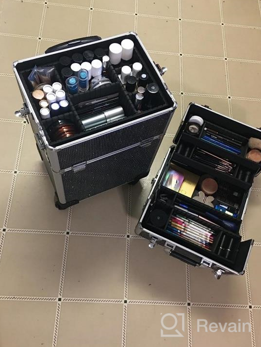 img 1 attached to Professional Rolling Makeup Case By OUDMAY - 2 In 1 Aluminum Storage Organizer With Locks & Folding Trays (Pink) review by Harel Leary