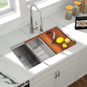 img 3 attached to Sarlai 32 Inch Undermount Workstation Kitchen Sink With Ledge, Deep Single Bowl, R10 Tight Radius, 16 Gauge Stainless Steel Basin