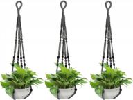 hedume set of 3 macrame plant hangers, indoor hanging planter basket with wood beads decorative, hanging plant holder boho home decor for indoor outdoor ( 35 inch ) logo