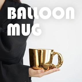 img 1 attached to Airmoon Balloon Mug ，Large Ceramic Coffee Cup For Office And Home Valentines Day Gifts For Best Friend Girl Fashionable Funny Mug (Gold)