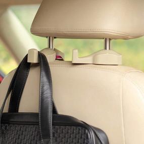 img 2 attached to Beige Car Headrest Hooks, Set Of 2 Vehicle Back Seat Hanger Holder For Purse Bag Cloth Grocery