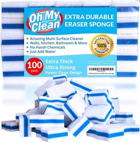 img 4 attached to 100 Pack of Ultra Durable Eraser Sponges - Thick, Long Lasting, Premium Melamine Bulk Sponges for Effective Cleaning - Versatile Power Scrubber for Bathrooms, Kitchens, Floors, Bathtubs, Toilets, Baseboards, Walls