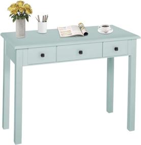 img 4 attached to Compact And Stylish Light Green Writing Desk With Drawers For Small Spaces - Perfect For Home Office, Study Or Vanity Makeover