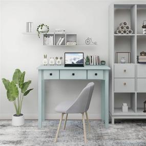 img 2 attached to Compact And Stylish Light Green Writing Desk With Drawers For Small Spaces - Perfect For Home Office, Study Or Vanity Makeover