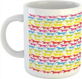 img 2 attached to Керамическая кофейная кружка Rainbow Color Giddy Pony Animal Art - Ambesonne Horses Mug Retro Design Pattern Abstract Wild And Free