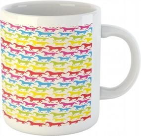 img 3 attached to Керамическая кофейная кружка Rainbow Color Giddy Pony Animal Art - Ambesonne Horses Mug Retro Design Pattern Abstract Wild And Free
