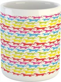 img 4 attached to Rainbow Color Giddy Pony Animal Art Ceramic Coffee Mug - Ambesonne Horses Mug Retro Design Pattern Abstract Wild And Free