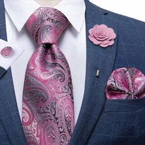 img 3 attached to DiBanGu Men'S Silk Necktie Set With Woven Handkerchief, Lapel Pin Brooch, Paisley And Plaid Patterns, Solid And Floral Designs