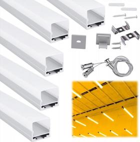img 4 attached to Muzata 5 Pack 3.3Ft/1M LED Strip Channel With Hanging Wire, Spotless Frosted Diffuser Cover For Garages, Workshops Ceiling Light Daylight Wide Flush Mount Aluminum Profile Track U116 WW LS2