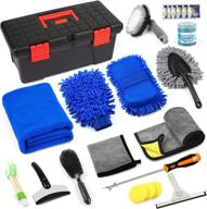 🚗 anjime 23pcs ultimate car wash cleaning tools kit: complete exterior & interior cleaner set in tool box, including microfiber cloth, wash mitt, cleaning gel, duster логотип