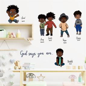 img 3 attached to Gusuhome African Black Boys Wall Decor: Inspiring God Quotes Decals for Motivation & Positivity in Teens' Bedrooms and Living Rooms