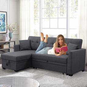 img 1 attached to Revolutionize Your Living Space With The Moxeay Reversible Sleeper Sectional Sofa - Storage Chaise, Pull-Out Bed, L-Shaped Design, And 3-Seat Capacity Perfect For Apartments And Living Rooms