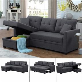 img 2 attached to Revolutionize Your Living Space With The Moxeay Reversible Sleeper Sectional Sofa - Storage Chaise, Pull-Out Bed, L-Shaped Design, And 3-Seat Capacity Perfect For Apartments And Living Rooms