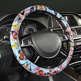 img 4 attached to CAR-GRAND Butterfly Shining Elegant Print Leather Leopard Star Steering Wheel Cover For Pretty Women Cute Girls Truck SUV Van (Butterfly Shining