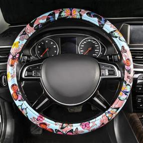 img 2 attached to CAR-GRAND Butterfly Shining Elegant Print Leather Leopard Star Steering Wheel Cover For Pretty Women Cute Girls Truck SUV Van (Butterfly Shining