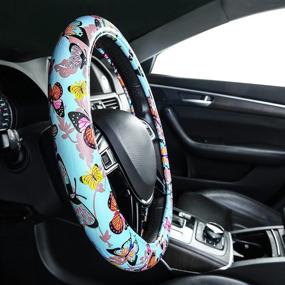 img 3 attached to CAR-GRAND Butterfly Shining Elegant Print Leather Leopard Star Steering Wheel Cover For Pretty Women Cute Girls Truck SUV Van (Butterfly Shining