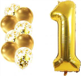 img 4 attached to Golden Celebration: 40 Inch Number 1 Balloon With Balloon Set For 1St Birthday And Anniversary Parties