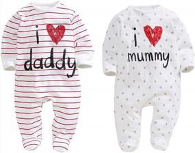 img 1 attached to Organic Cotton Long Sleeve Footed Romper For Newborns - "I Love Mommy And Daddy" Jumpsuit