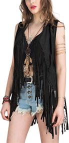 img 1 attached to PERSUN AMPSWC000288 L Brown PERSUN Womens Fringe Vest Faux Suede Open Front Sleeveless Vest Cardigan Hippie Clothes Women's Clothing : Coats, Jackets & Vests