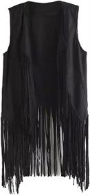 img 3 attached to PERSUN AMPSWC000288 L Brown PERSUN Womens Fringe Vest Faux Suede Open Front Sleeveless Vest Cardigan Hippie Clothes Women's Clothing : Coats, Jackets & Vests