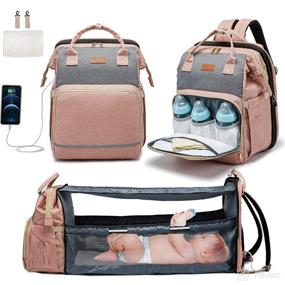 img 4 attached to 🎒 KUAK Diaper Bag Backpack with Changing Station - Travel-friendly Baby Bags for Boys and Girls, Waterproof Nappy Bag with Bassinet Bed and Stroller Straps - Perfect Baby Gifts for Mom and Dad (Pink Grey)