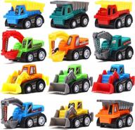 mini construction vehicle set - 12 pull back cars for kids, educational engineering toys for preschool children, ideal for birthday gifts, classroom rewards, and christmas stocking stuffers logo