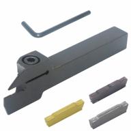 cnc lathe grooving tool holder mgehr1212-2(0.47 inch) - three mgmn200 cemented carbide blades, yellow steel, fuchsia stainless steel & silver aluminum alloy (2mm) logo