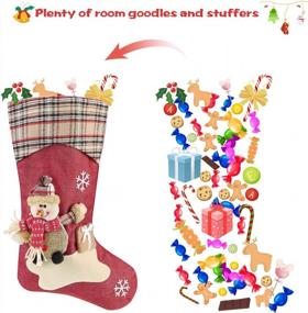 img 2 attached to 3 Pack Christmas Stockings With 3D Santa, Snowman, Reindeer | Plaid Xmas Stocking Personalized Decorations For Trees, Wall & Family Party | Classic Holiday Decoration.