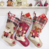 3 pack christmas stockings with 3d santa, snowman, reindeer | plaid xmas stocking personalized decorations for trees, wall & family party | classic holiday decoration. logo