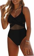 vamjump women's one piece swimsuit mesh cut out tummy control twist front bathing suit logo