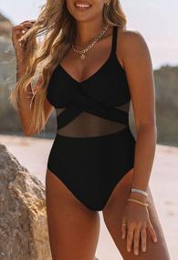 img 3 attached to VamJump Women'S One Piece Swimsuit Mesh Cut Out Tummy Control Twist Front Bathing Suit