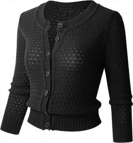 img 4 attached to Stylish And Comfy Women'S Cropped Knit Cardigan With Crochet Design – 3/4 Sleeves And Button Down (S-3XL)