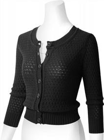 img 3 attached to Stylish And Comfy Women'S Cropped Knit Cardigan With Crochet Design – 3/4 Sleeves And Button Down (S-3XL)