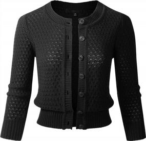 img 2 attached to Stylish And Comfy Women'S Cropped Knit Cardigan With Crochet Design – 3/4 Sleeves And Button Down (S-3XL)