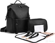 🎒 multifunctional diaper bag backpack for mom – waterproof pu leather, large capacity, travel baby bag with changing pad for boys/girls, stroller straps, set of 2, black logo