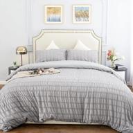 🛏️ queen size light gray seersucker textured duvet cover set with zipper closure & corner ties - 3 piece set (1 duvet cover + 2 pillowcases) - washed microfiber comforter cover - dimensions: 90x90 inches logo