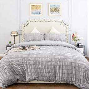 img 4 attached to 🛏️ Queen Size Light Gray Seersucker Textured Duvet Cover Set with Zipper Closure & Corner Ties - 3 Piece Set (1 Duvet Cover + 2 Pillowcases) - Washed Microfiber Comforter Cover - Dimensions: 90x90 Inches