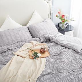img 3 attached to 🛏️ Queen Size Light Gray Seersucker Textured Duvet Cover Set with Zipper Closure & Corner Ties - 3 Piece Set (1 Duvet Cover + 2 Pillowcases) - Washed Microfiber Comforter Cover - Dimensions: 90x90 Inches