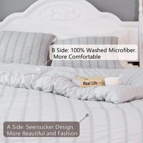 img 2 attached to 🛏️ Queen Size Light Gray Seersucker Textured Duvet Cover Set with Zipper Closure & Corner Ties - 3 Piece Set (1 Duvet Cover + 2 Pillowcases) - Washed Microfiber Comforter Cover - Dimensions: 90x90 Inches