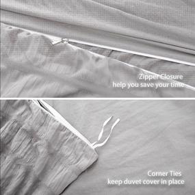 img 1 attached to 🛏️ Queen Size Light Gray Seersucker Textured Duvet Cover Set with Zipper Closure & Corner Ties - 3 Piece Set (1 Duvet Cover + 2 Pillowcases) - Washed Microfiber Comforter Cover - Dimensions: 90x90 Inches