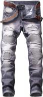 men's distressed ripped biker slim jeans - ytd moto denim pants with stretch logo