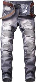 img 4 attached to Men'S Distressed Ripped Biker Slim Jeans - YTD Moto Denim Pants With Stretch