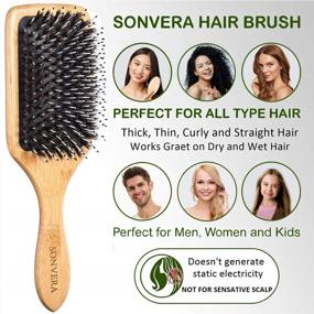img 2 attached to Boar Bristle Hair Brush Men Detangling Hair Brushes For Women Mens Paddle Brush Bamboo Wooden Bore Natural Hairbrush For Shine Soft Fine Hair Reduce Frizz Dry Improve Hair Texture