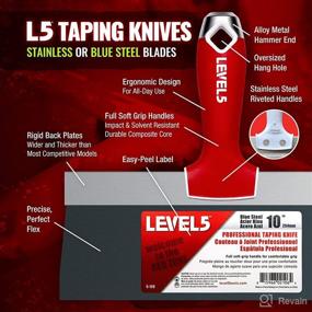 img 3 attached to 🔨 12-inch Blue Steel Soft Grip Taping Knife by LEVEL5 - Pro-Grade Tool with Metal Hammer End, Model 5-127