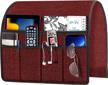 armchair caddy with 6 pockets - burgundy recliner remote control holder and non-slip sofa arm rest organizer for magazine, tablet, phone and ipad by joywell logo