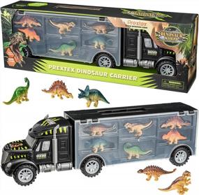 img 4 attached to 16-Piece Dinosaur Truck Carrier Playset For 3-5 Year Old Boys - 6 Dinosaurs & 2 Toy Trucks!