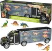 16-piece dinosaur truck carrier playset for 3-5 year old boys - 6 dinosaurs & 2 toy trucks! logo