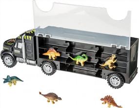 img 3 attached to 16-Piece Dinosaur Truck Carrier Playset For 3-5 Year Old Boys - 6 Dinosaurs & 2 Toy Trucks!